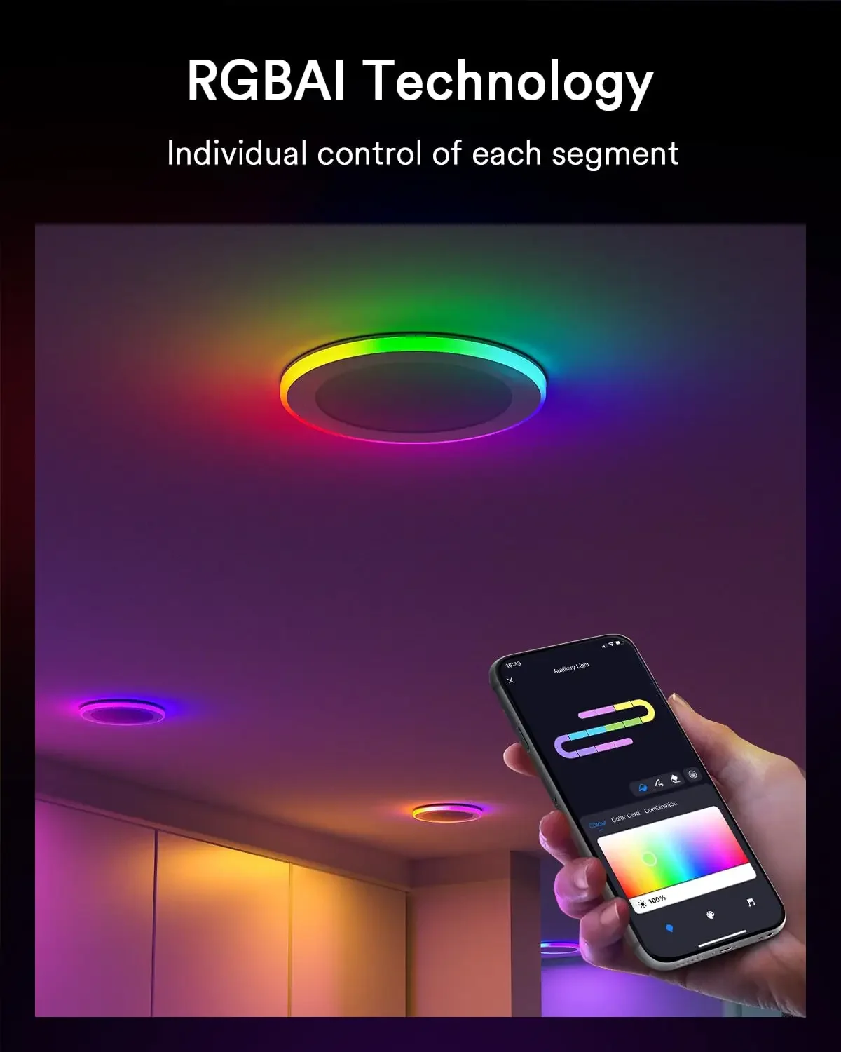 -Smart Recessed Light with Gradient Accent Light, 8 ", 18W, 1400lm, Wi-Fi, LED Lights, Smar