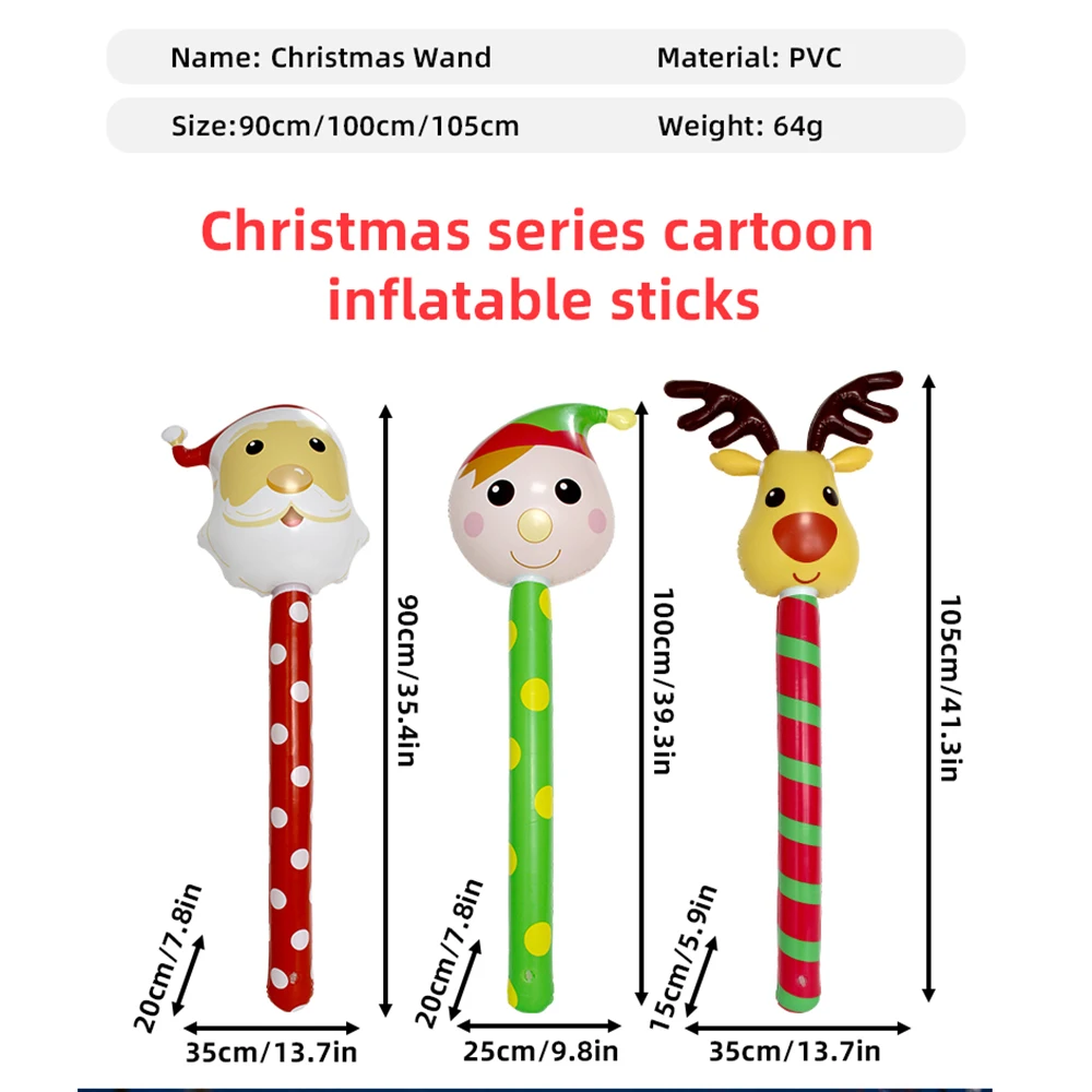 3 قطعة عيد الميلاد نفخ العصي البلاستيكية اللعب في الهواء الطلق زينة عيد الميلاد للعام الجديد عيد الميلاد اللعب عطلة