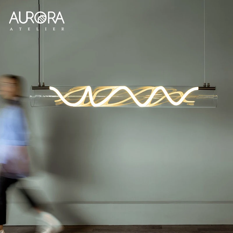 Strip Lamp Modern Dining Table LED Pendant Lights Linear Wavy Chandelier for Dining Room Living Room Bar Home Decor Hanging Lamp