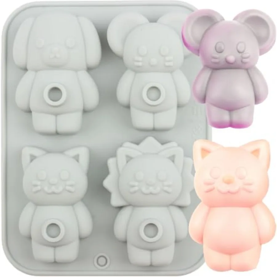 4 Cavity Lion Cat Dog Rat Silicone Candy Molds Animal Chocolate Mold For Candy Chocolate Cake Decoration