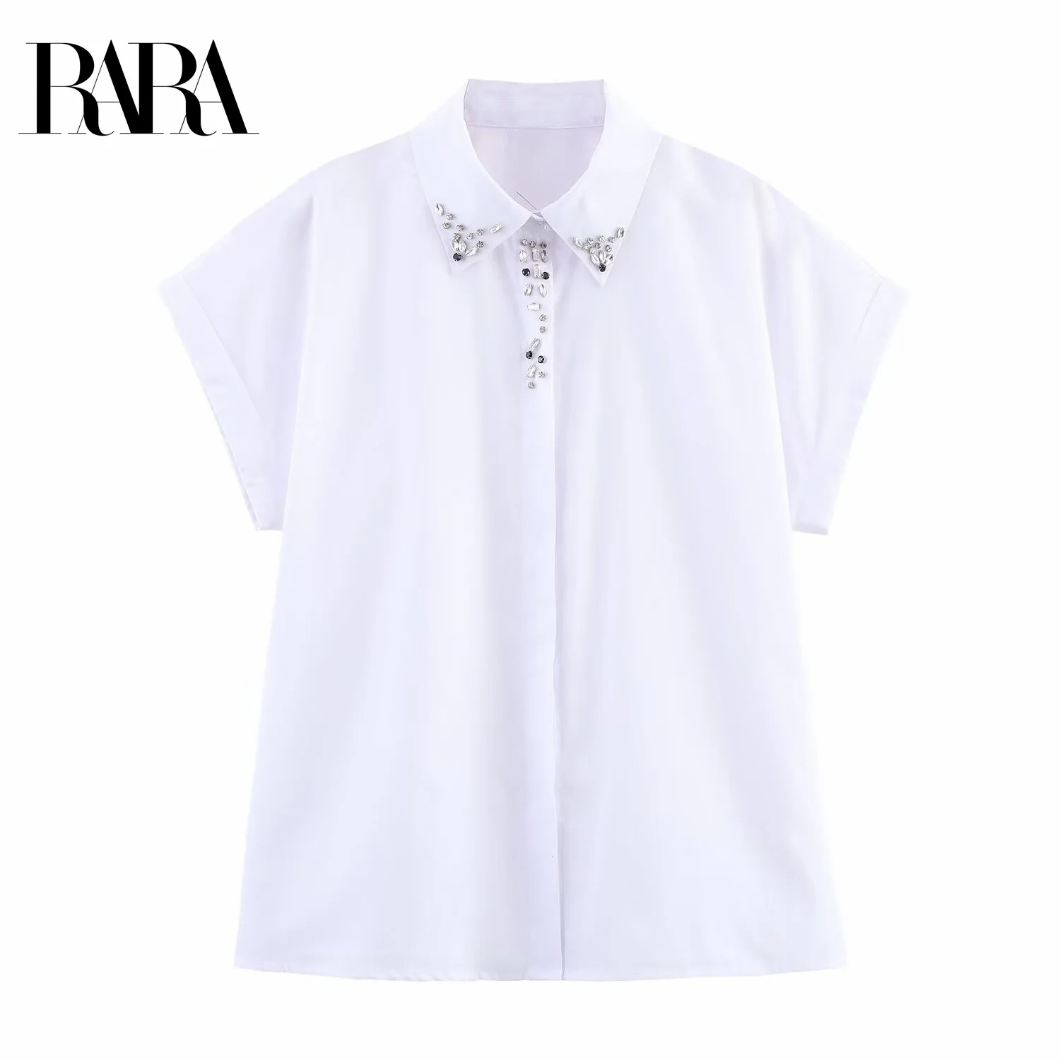 

RARA2025 new summer women's casual fashion simple versatile diamond square collar short-sleeved shirt top