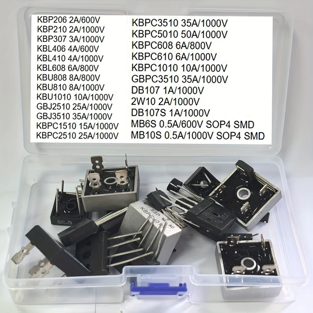 Diode Electronic Components 600-1000V 0.5-50A KBPC5010 KBU2510 MB10F MB10 25A 2W10 KBJ3510 GBJ3510 Diode Bridge Rectifier Kit