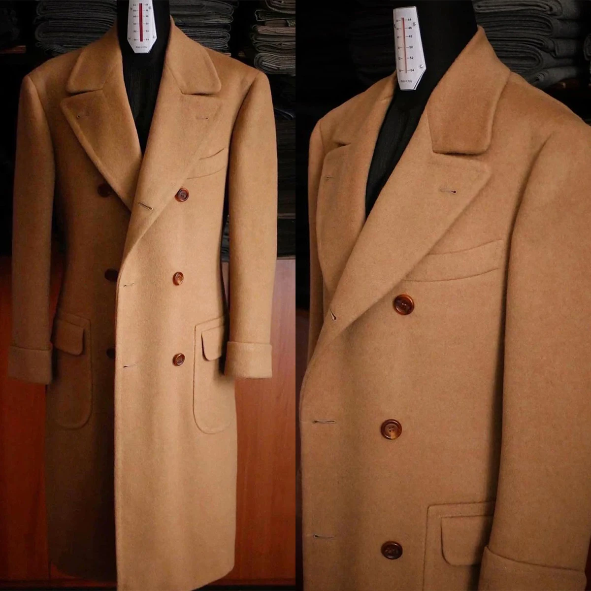 Jesienno-zimowy długi płaszcz męski klapa zamknięta odzież dla pana młodego Slim Fit wełniany płaszcz dwurzędowy kurtka biznesowa