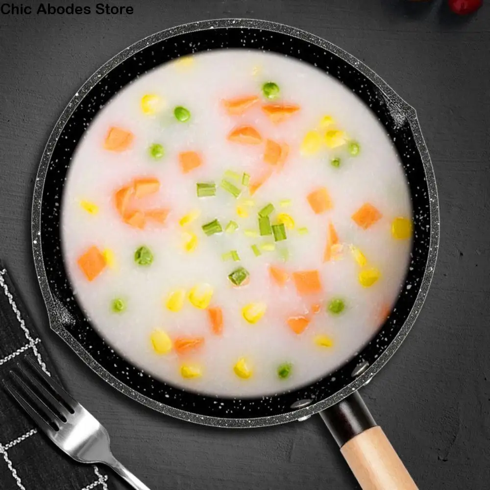 

Household Wooden Handle Japanese Style Saucepan Non-stick Glass Lid Milk Pot Diversion Design Lightweight Soup Pot Porridge
