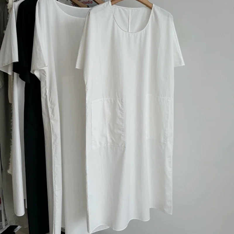 Premium Minimalist U-neck Cotton White Dress for Women