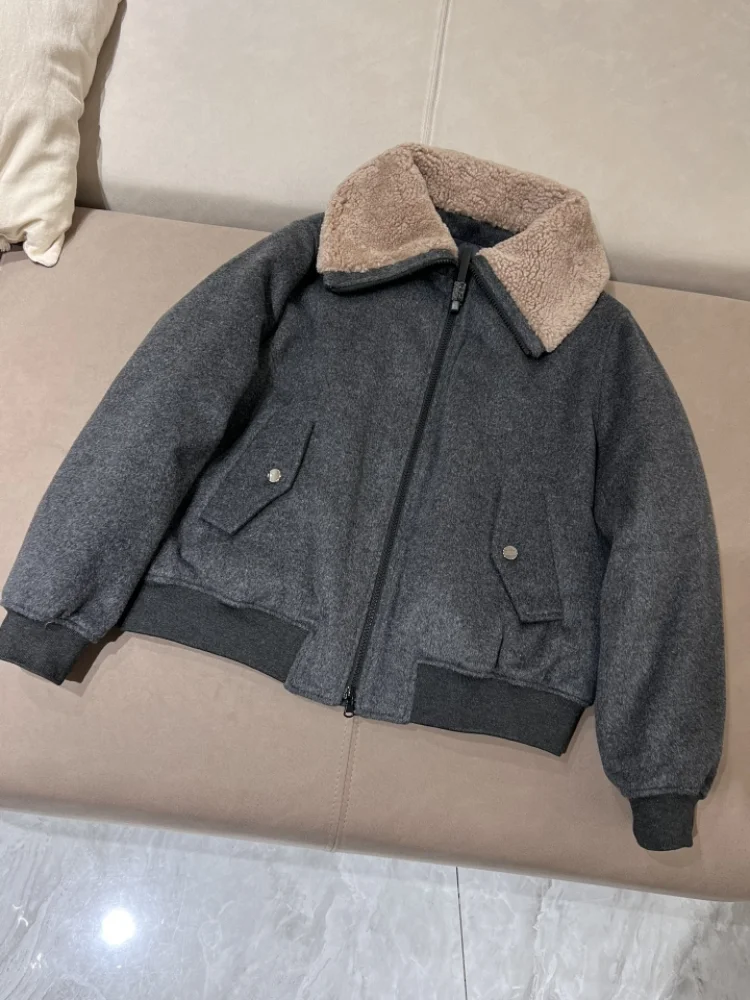 Australian wool fur trimmed casual bomber coat