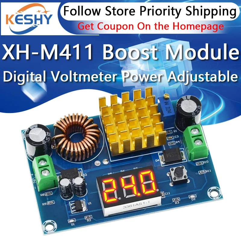 

XH-M411 DC 3V-35V To DC 5V-45V Boost Module Digital Voltmeter DC-DC Step Up Module Boost Converter Board 5A Power Adjustable