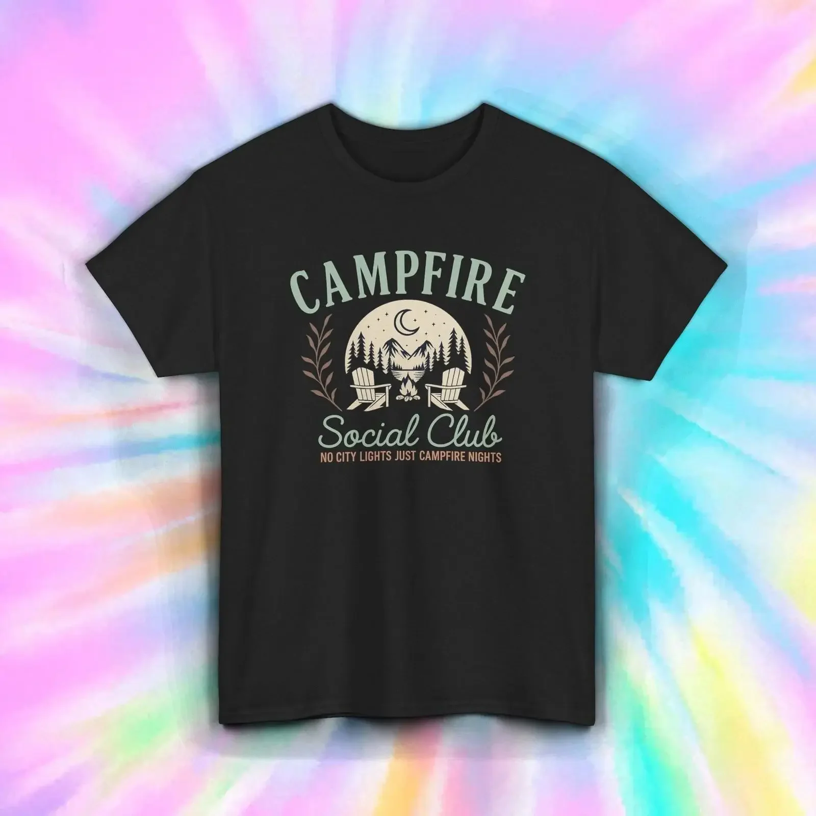 Campfire Social Club T Shirt Outdoor Camping Bonfire Hiking Nature  vintage Washed Stylish Comfortable Soft homme Breathable