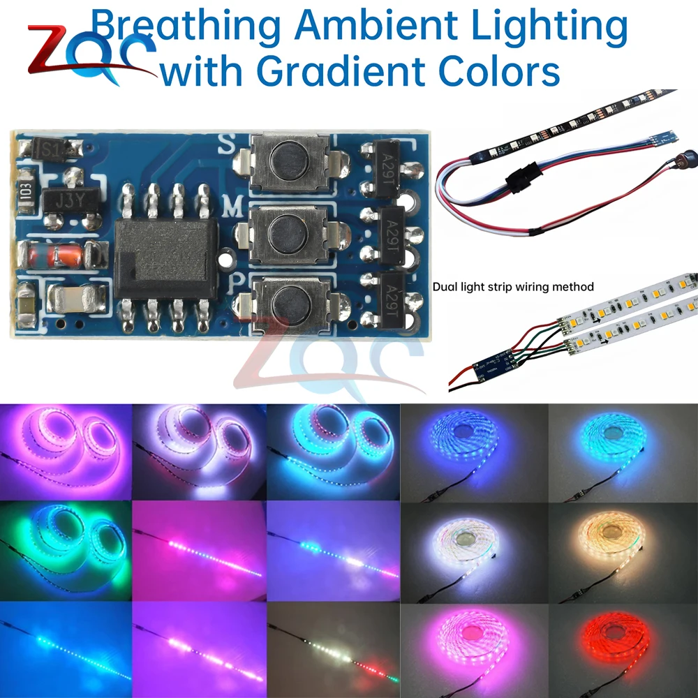 

DC5-24V WS2812 Colorful Light Controller Flow Light Control Board RGB Light Strip Controller Breathing Atmosphere Light Rainbow