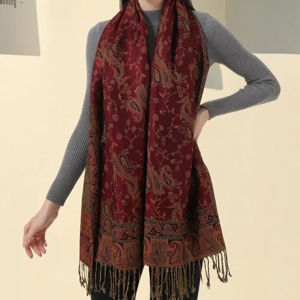 

Retro Tassels Paisley Shawl Sun Protection Long Sunscreen Shawl Ethnic Style Printed Cashmere Scarf Travel