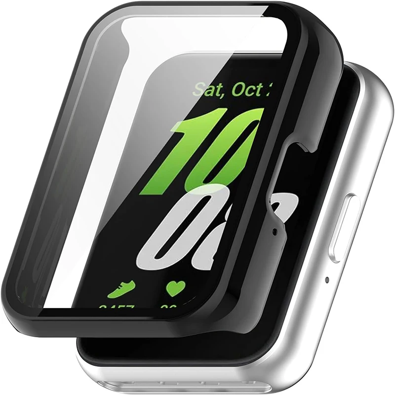 Funda protectora de pantalla para reloj inteligente Samsung Galaxy Fit 3, Protector de pantalla de vidrio templado, parachoques de PC duro, cubierta