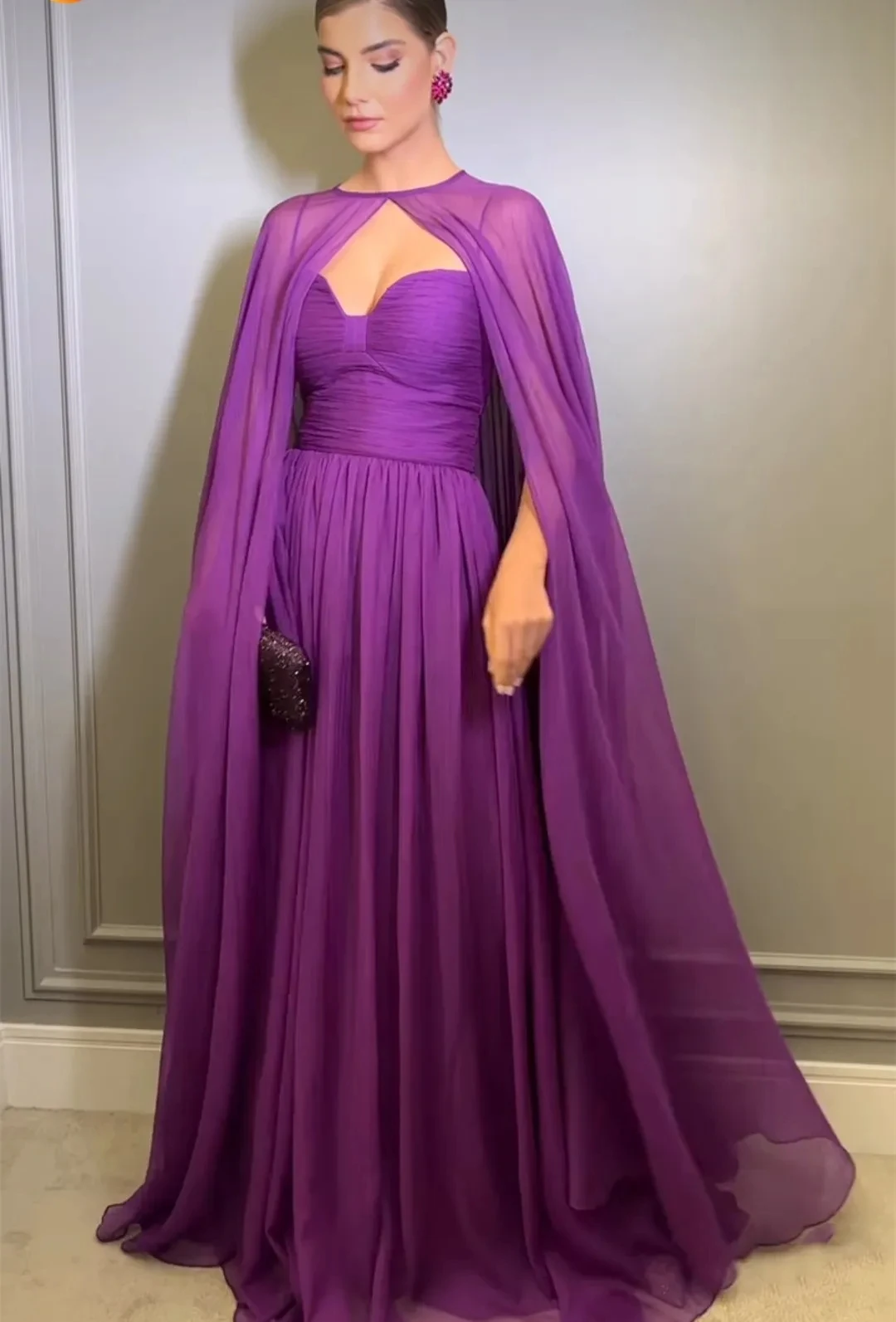 

2025 Modern Purple Evening Gala Dresses Warp Sweetheart Straps Pleats Chiffon Formal Prom Party Gowns Robe De Soriee