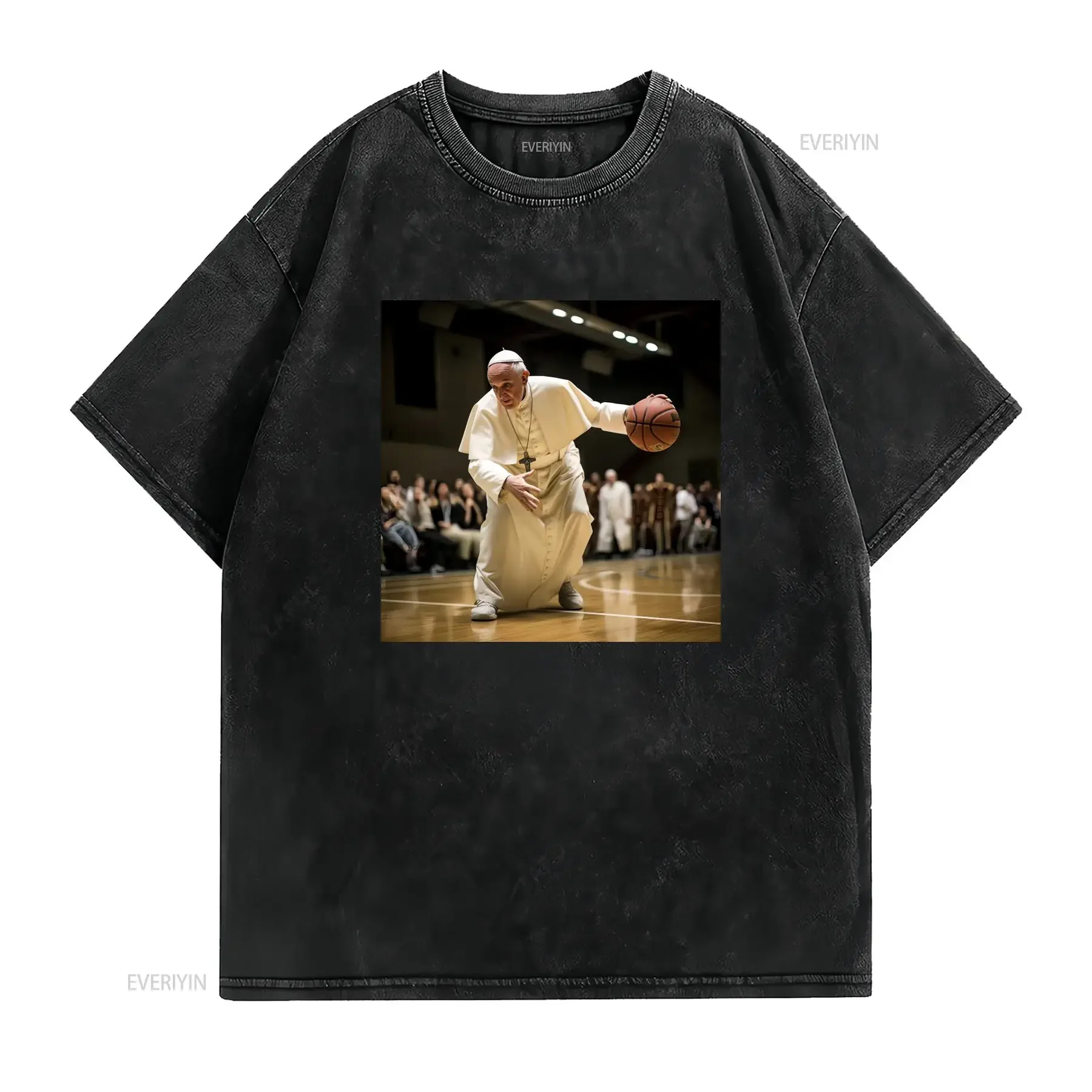 The pope basketball pose T Shirt Funny meme Francis basketballing aura vintage Washed Slightly Stretched Soft streetwear