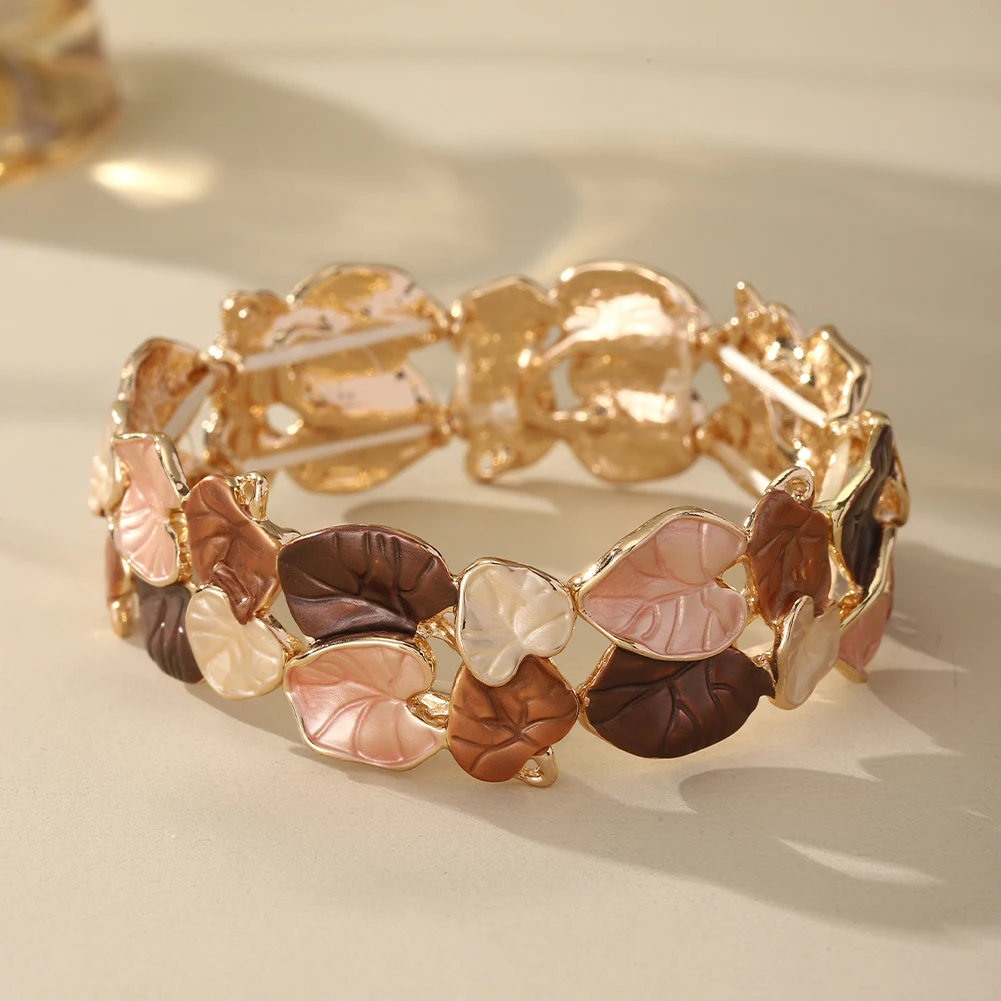 Cring Coco Trendy Bracelet Foldable Leaves Stretchable Luxury Elegant Jewelry Bracelet Zinc Alloy Bracelet Valentine\'s Day Gift