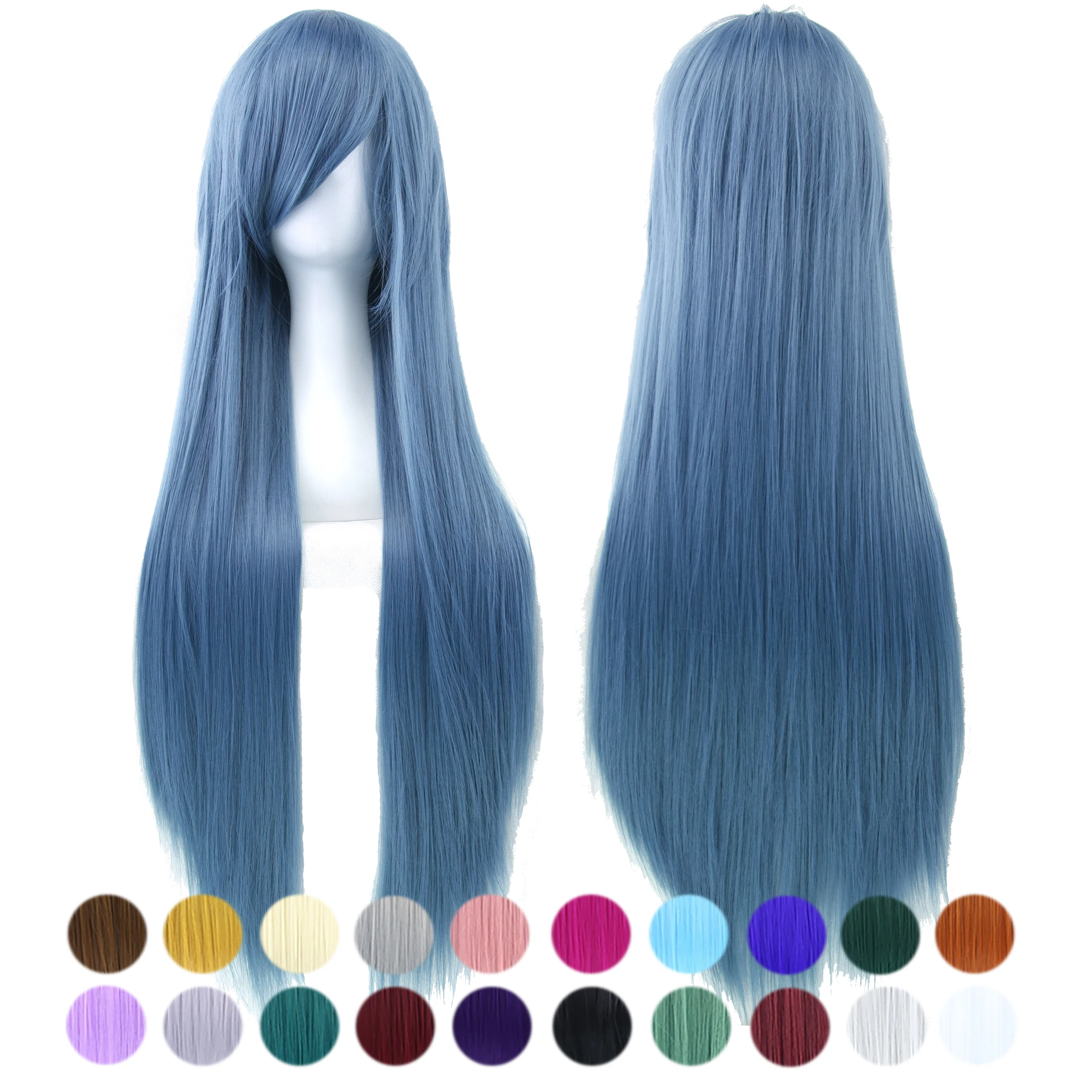 

Soowee 80cm Long Straight Synthetic Hair Navy Blue Cosplay Wigs with Bangs Halloween Costume Party Wig for Women