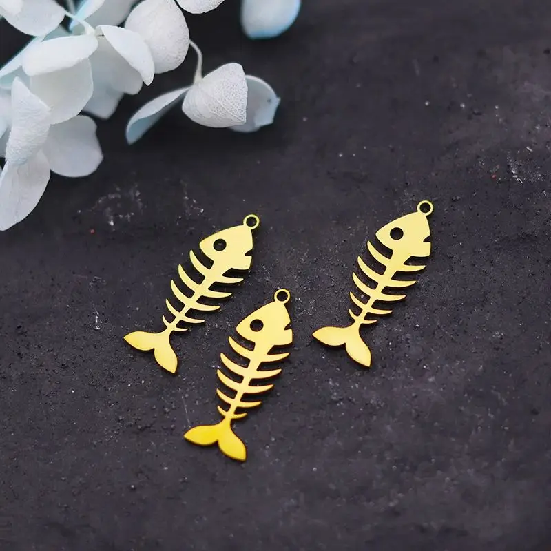 3pcs Gold Plated Fishbone Charms Stainless Steel Pendant for Jewelry Making Necklace Earrings Handmade Ocean Animal diy Supplies