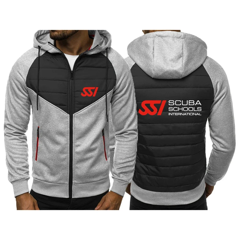 2024 New Scuba Diving Dive SSI Spring and Autumn Mens Printing New Stly Three Color Hooded Cotton Padded Clothes Patchwork Coat