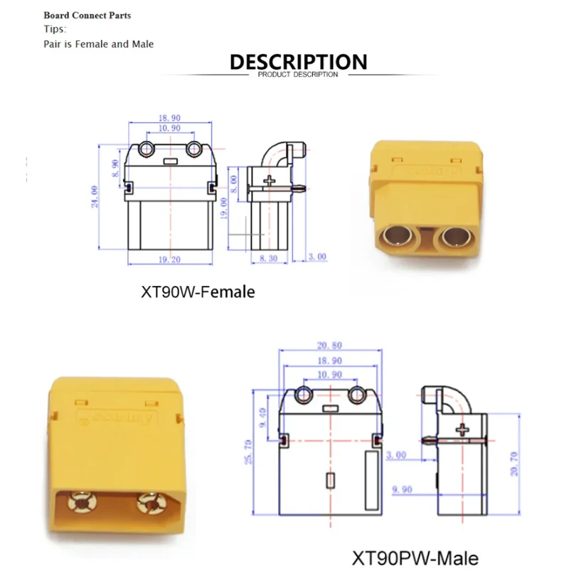 2PCS 4PCS Amass XT90PW XT90-PW Male Female Connectors Brass Gold Banana Bullet Plug For RC Lipo Battery PCB Board Connect Parts