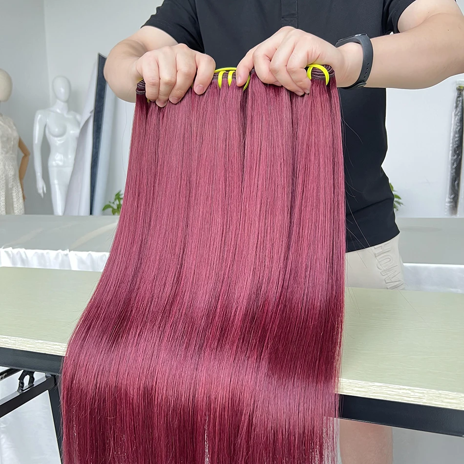Bone Straight #99J Burgundy Human Hair Bundles Red Colored 16-30inch 100% Virgin Human Hair Weave Extensions 100grams For Women