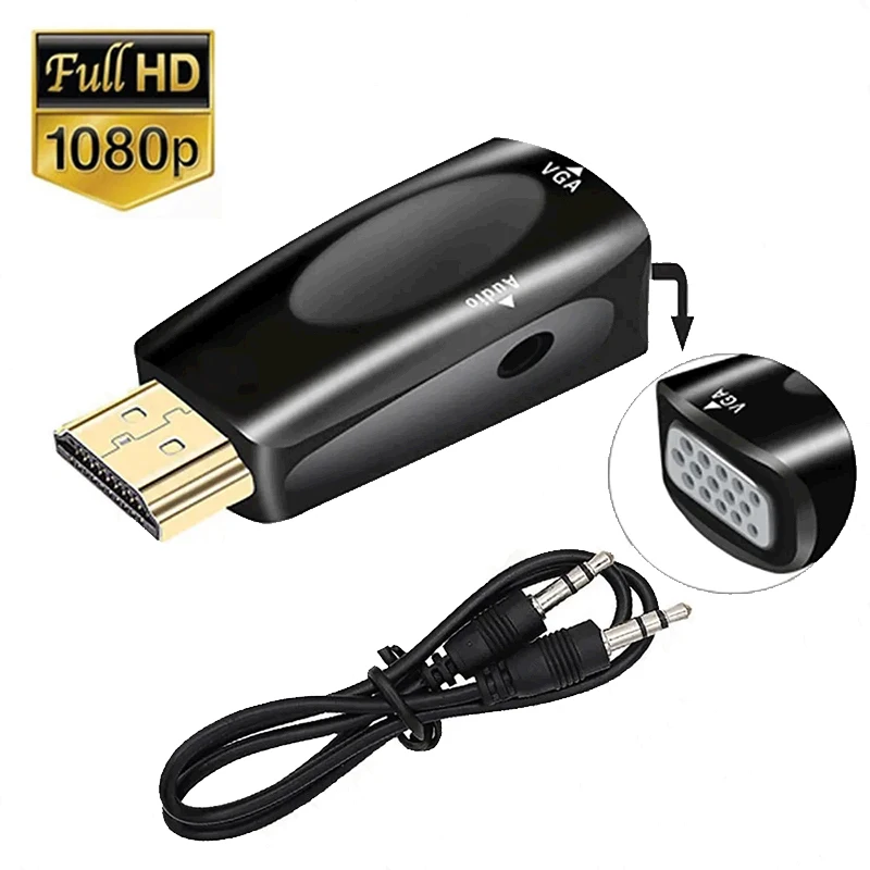 1080P HDMI-compatible Male to VGA Female Adapter, with 3.5 Audio Cable Converter For PC Laptop TV Box Computer Display Projector