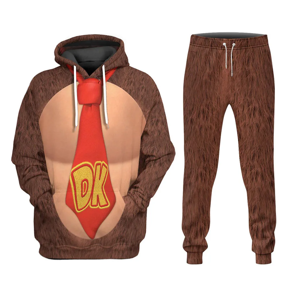 Donkey Cosplay Hoodie Peach Cos Princess Costume Men Women 3D Printed Hooded Sweatshirt Casual Pants Set Kong Necktie Neckband