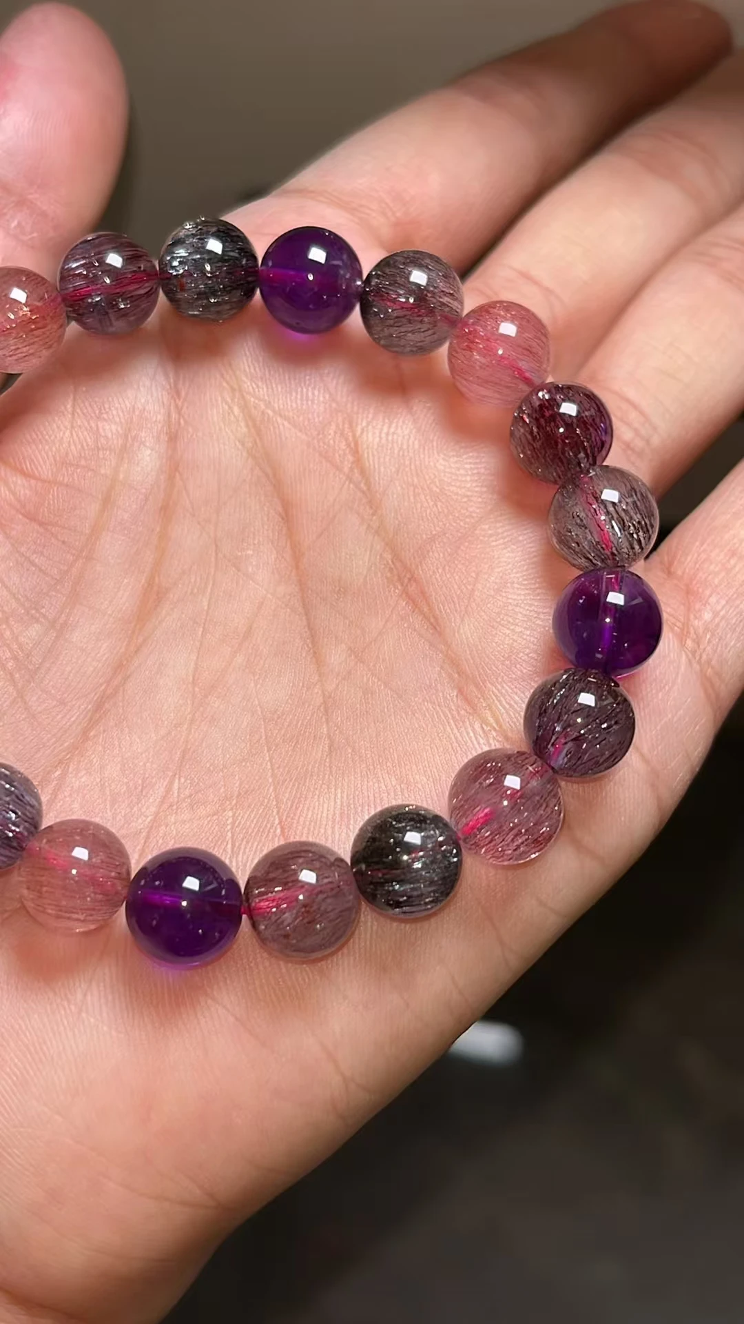 Natural Colorful Super Seven 7 Lepidocrocite Quartz Bracelet 9mm Clear Round Beads 14.3mm Women Men AAAAAAA