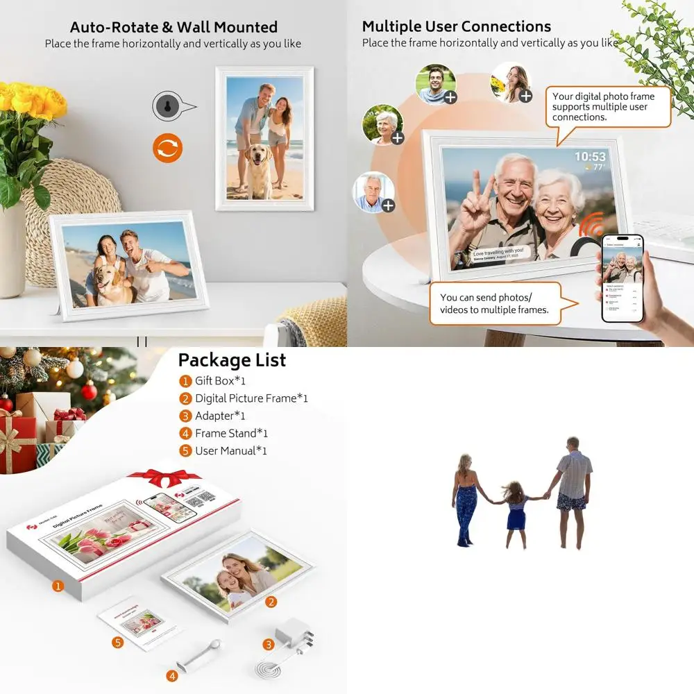 10.1 WiFi Digital Photo Frame, 32GB, 1280x800 IPS HD, Touch Screen, Auto-Rotate, Wall-Mountable, Share Photos/Videos Remotely