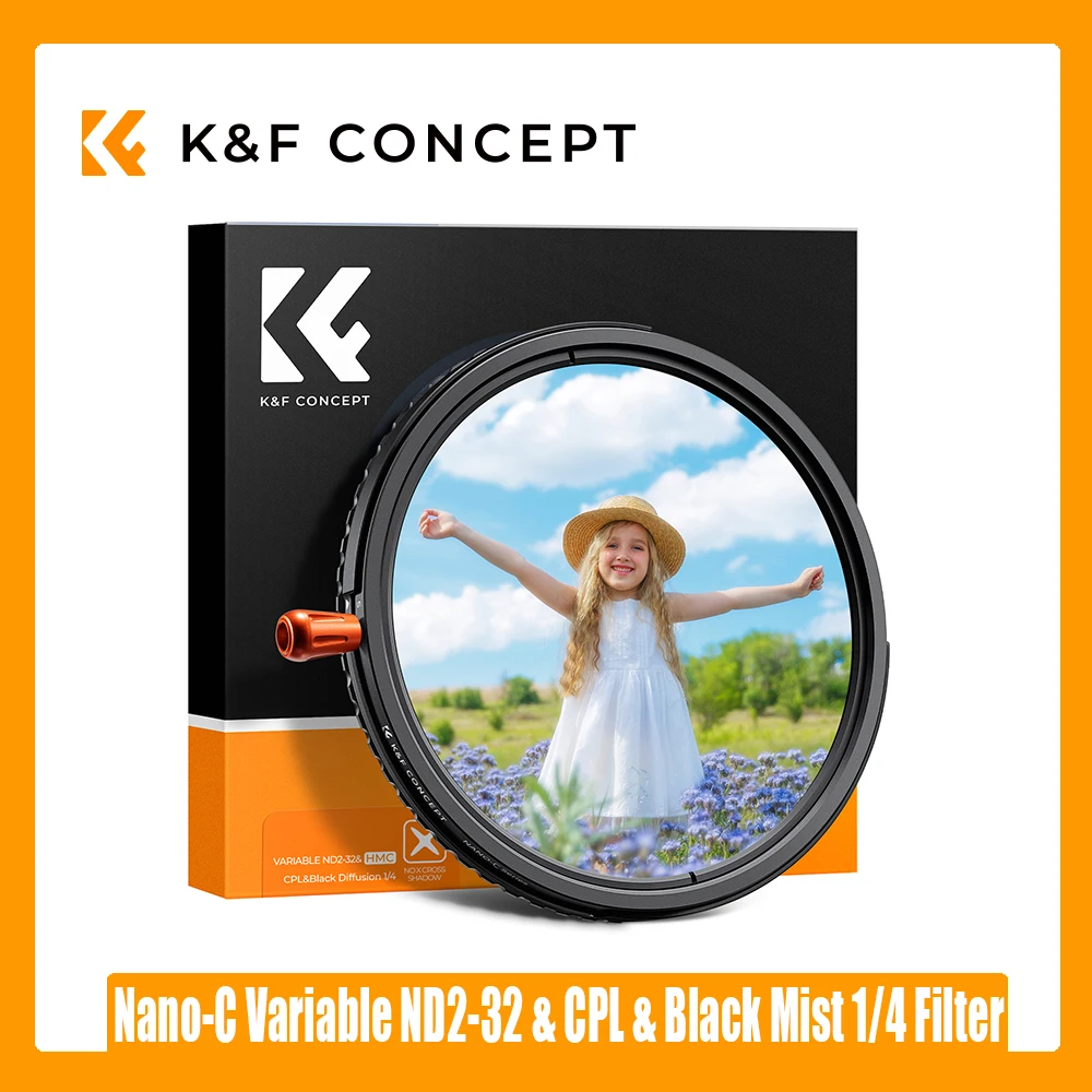 K&F CONCEPT Nano-C متغير ND2-32 مستقطب رذاذ أسود 1/4 3 في 1 مرشح متعدد الوظائف 37/43/46/49/52/55/58/62/67/72/77/82 مم