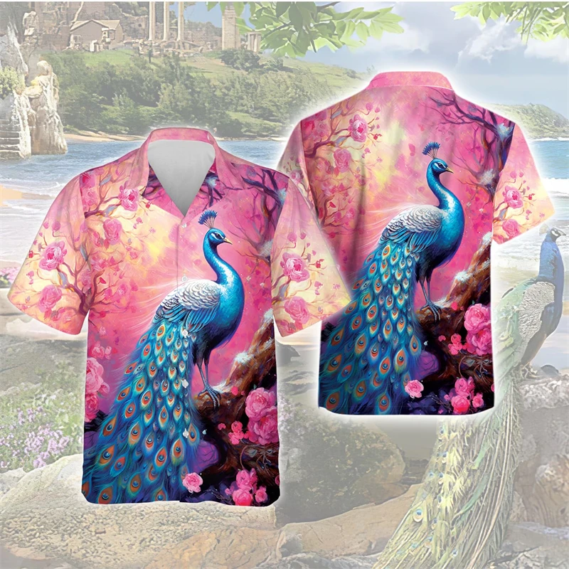 

Beautiful Peacock 3D Printed Shirts For Men Clothes Zoo Maurya Graphic Women Blouses Lucky Animal Short Sleeve Auspicious Shirt