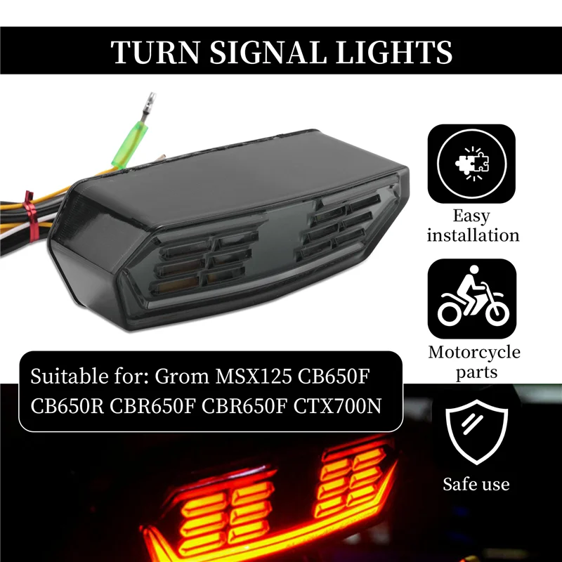A45F-luz trasera de freno de motocicleta con luces de señal de giro para Honda Grom MSX125 CB650F CB650R CBR650F CTX700N, lente ahumada