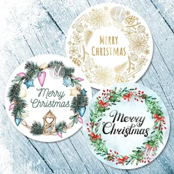 Merry Christmas Stickers Floral Frame Christmas Labels Happy New Year DIY Multifunction Paper Label Adhesive Gift Seal Sticker