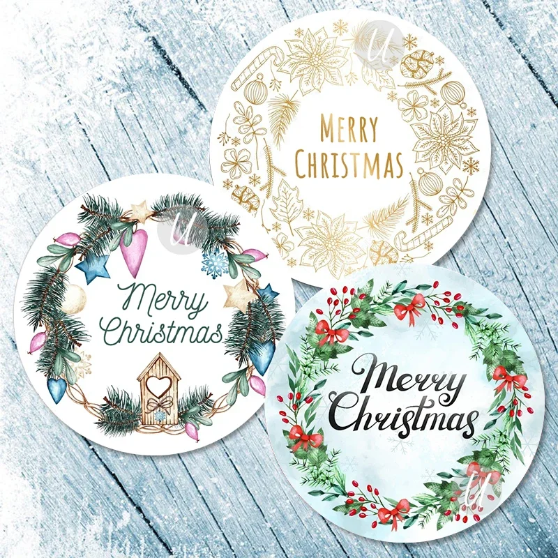 Merry Christmas Stickers Floral Frame Christmas Labels Happy New Year DIY Multifunction Paper Label Adhesive Gift Seal Sticker