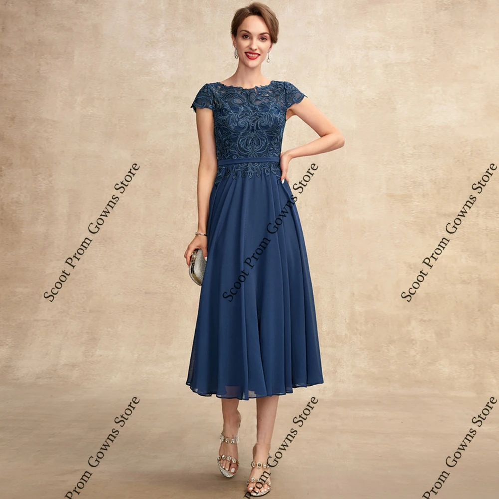 

Fashion Scoop Mother of Bride Dresses Short Sleeve Wedding Party Dresses for Ladies 2025 Summer New Chiffon Beach Robe De Soirée