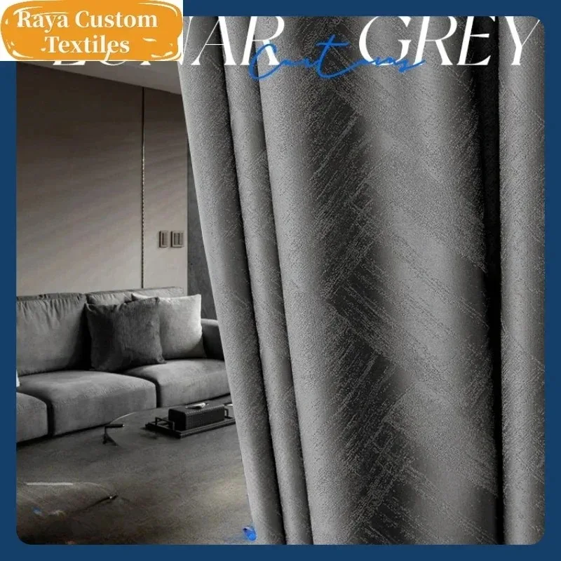 

Modern Fashion Gray Precision Jacquard Luxury Curtain for Living Room Bedroom Blackout Window Dining Satin Elegant White Tulle
