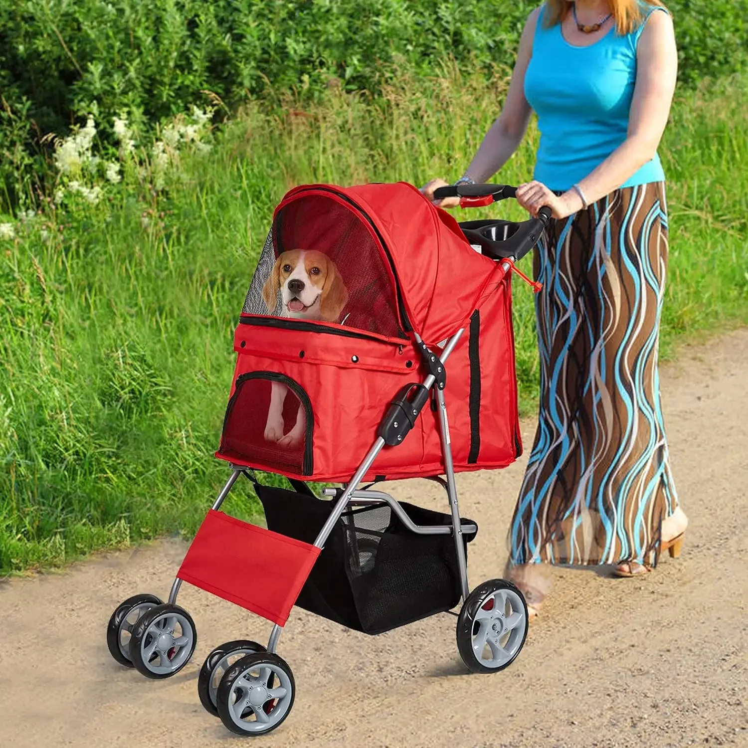 

Multi Color Outdoor Travel 4 Wheel Pet Carrier Stroller Folding Dog Carrier City Walk Strolling Cart For Dogs And Cats