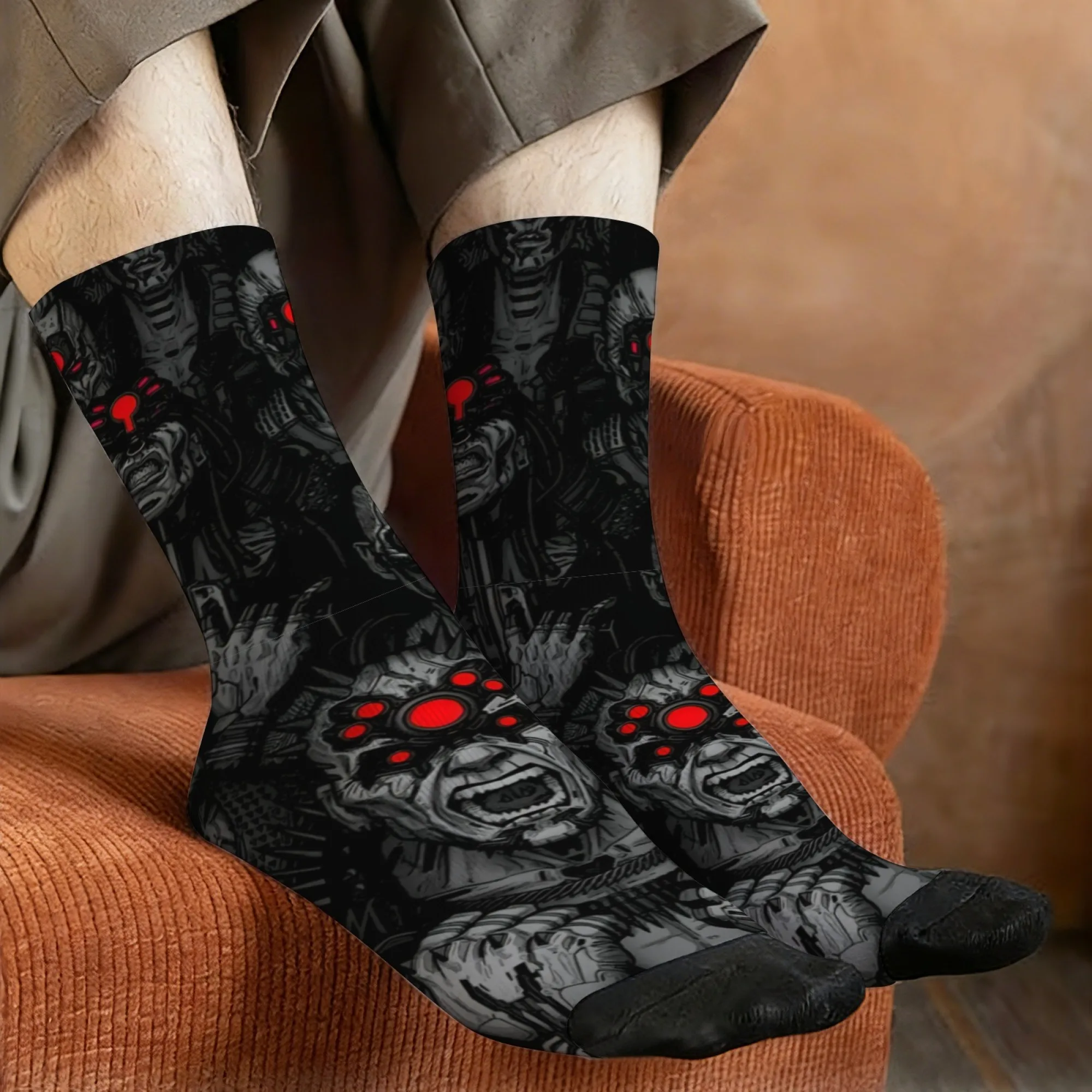 Novel Harajuku retro style dark cyberpunk skull print men's socks, comfortable, breathable, non-slip, casual socks, party gift.