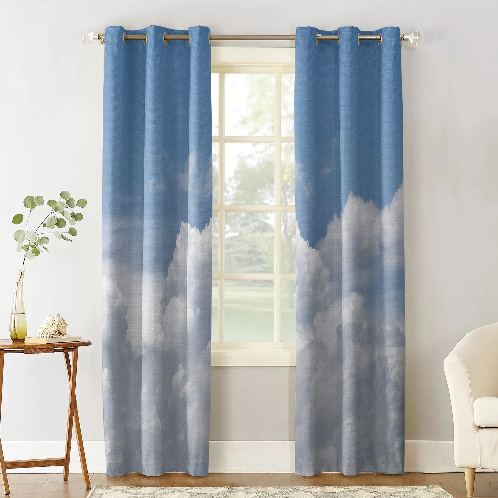 Gradual Clear Sky With White Clouds Curtains Large Window Window Curtains Curtain Lights Bathroom Bedroom Kitchen Decor