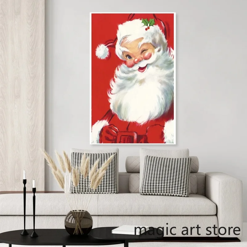 Christmas Holiday Art Posters Santa Claus Snowman with Gifts Aniaml Deer Canvas Painting Wall Prints Pictures Home Decor Cuadros