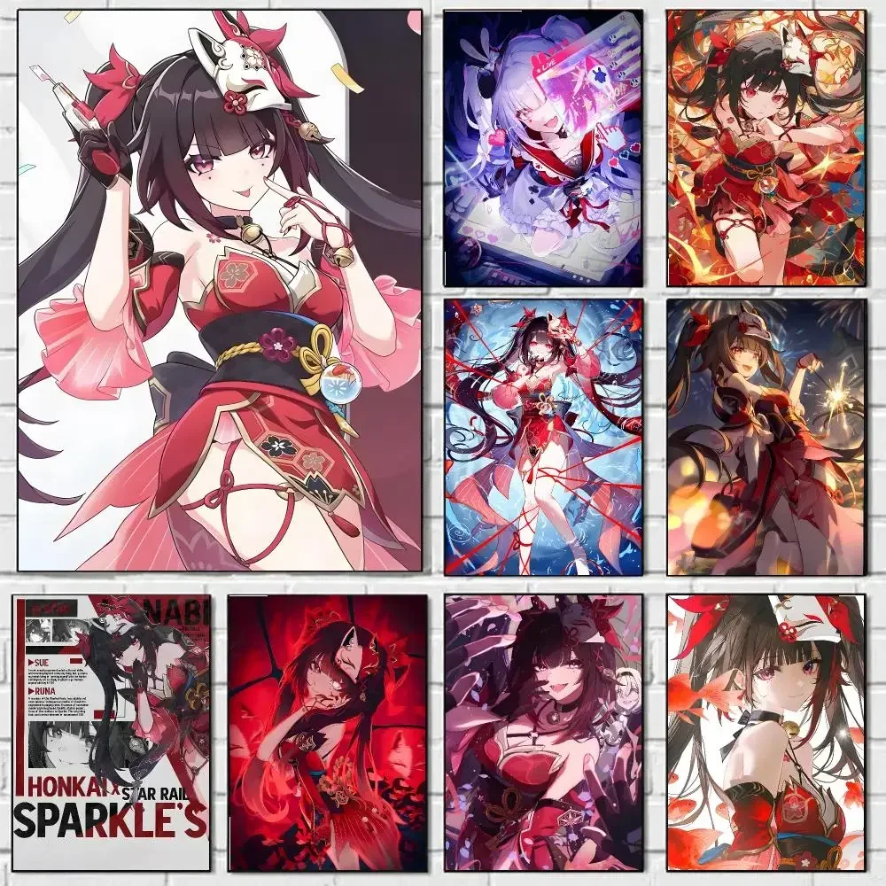 Anime H-Honkai Star Rail Sparkle Painting Calligraphy Durable Canvas Poster Wall Hanging Home Interior Decoration Art Mural G