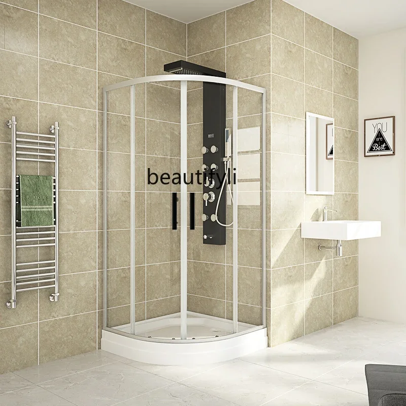 cqyShower integral bathroom partition glass door bottom basin dry and wet separation simple curved bathroom