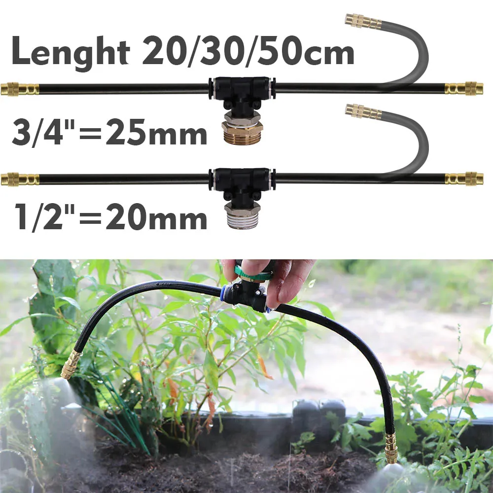 

T-type 360° Bend 20/30/50cm Misting Nozzles 1/2" 3/4" Brass Joint Adjustable Atomizer Sprayer Slip Lock Outdoor Cooling Watering