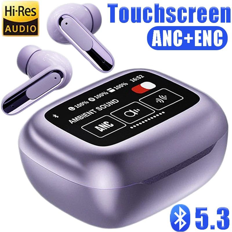 LED Touchscreen V20 Wireless Bluetooth Headphone Earphones Active Noise Cancellation in-ear Color Screen Touch Sport Earphone