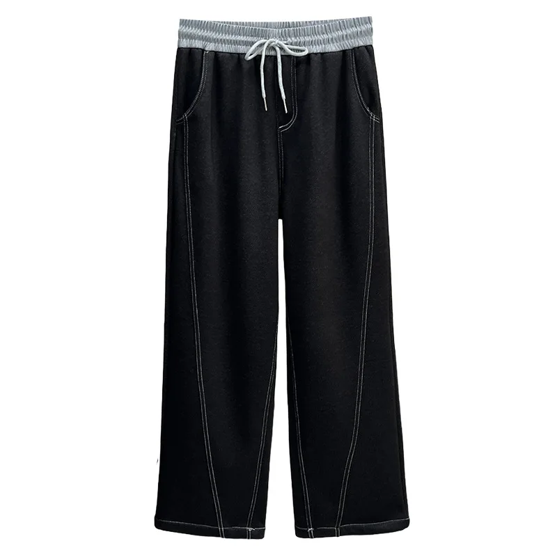 XXXXL موضة حجم كبير المرأة السراويل المستقيمة الشتاء نمط جديد عادية الصوف الدافئة منحني بنطلون 26003