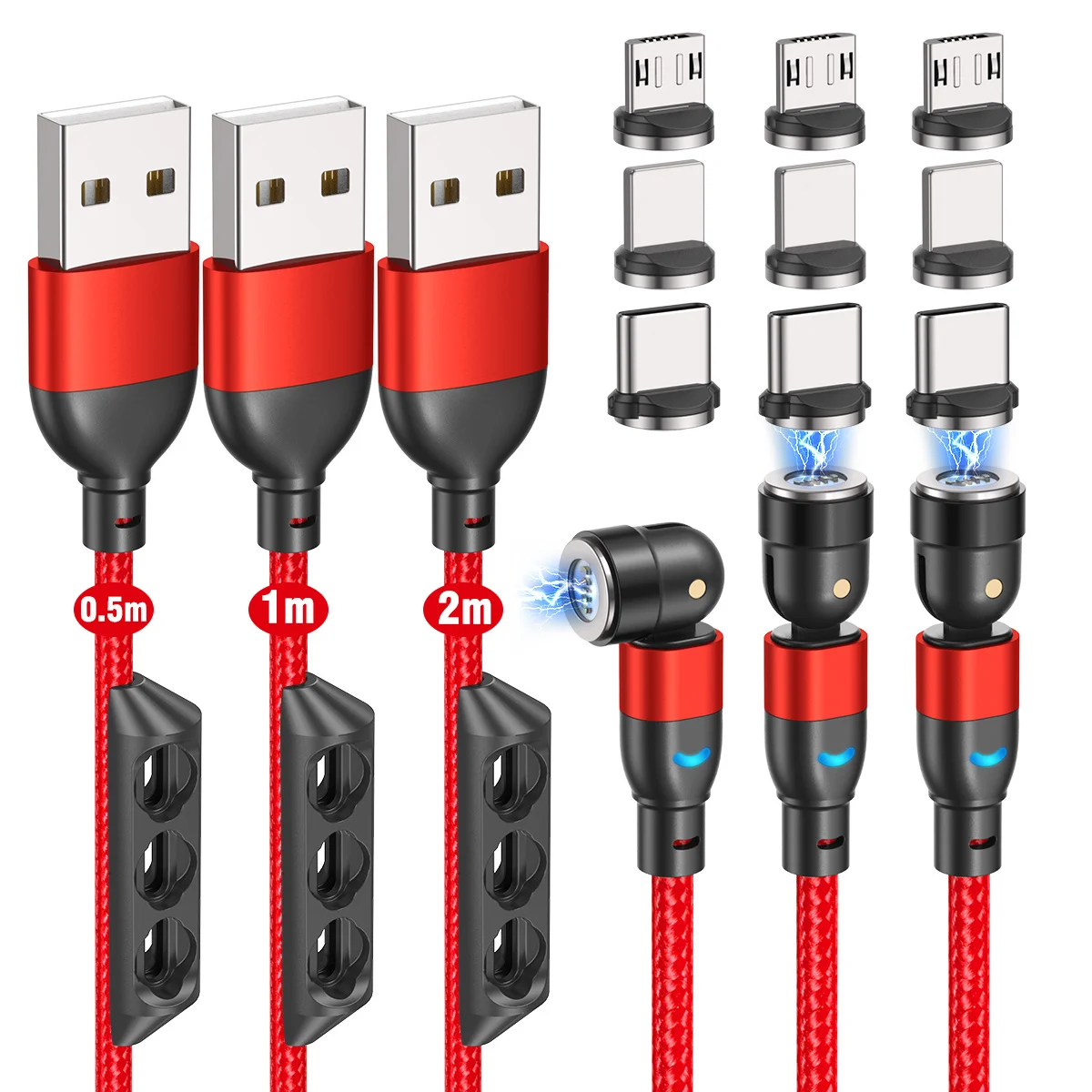 

3 in 1 Magnetic Cable Quick Charge Type C Cable For Huawei P40 Data Transfer Micro USB Magnet Charger for iPhone 2m 1m 0.5m