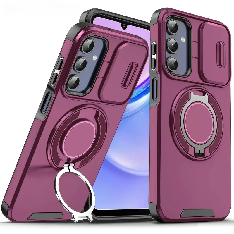 Armour Funda für Samsung Galaxy A27 A57 A37 A17 A07 A16 A26 A36 A56 A06 A55 A35 A15 Hülle mit Ringhalter und Schiebe-Kameraschutz