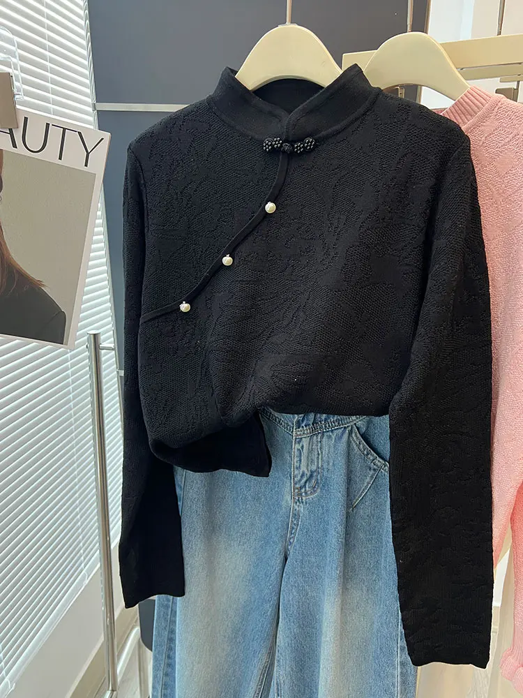 

Вязаный свитер в китайском стиле в стиле ретро с воротником на пуговицах Long Sve Slim Fit Commute Ready Универсальная верхняя одежда Премиум Feeling