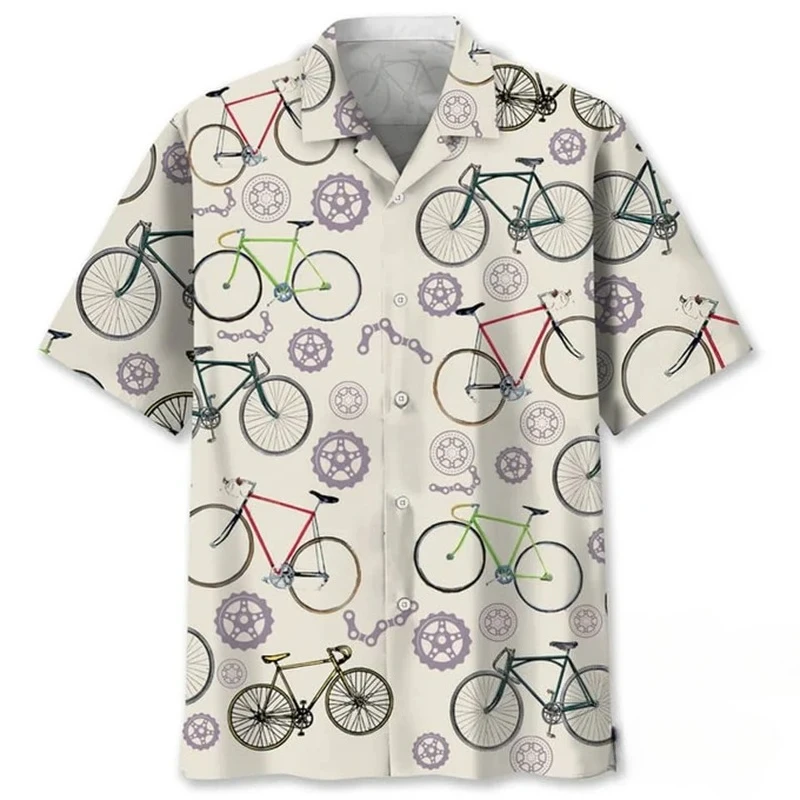 3D Print Bike Pattern Casual Hawaiian Shirts for Men