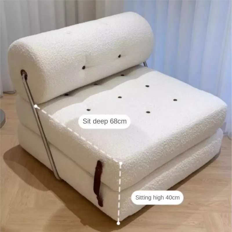 X&D Cream Style Lamb Fleece Leisure Folding Sofa Bed Fold Dual Use Single Small Unit Living Room Balcony Leisure Sofa Lazy Sofa