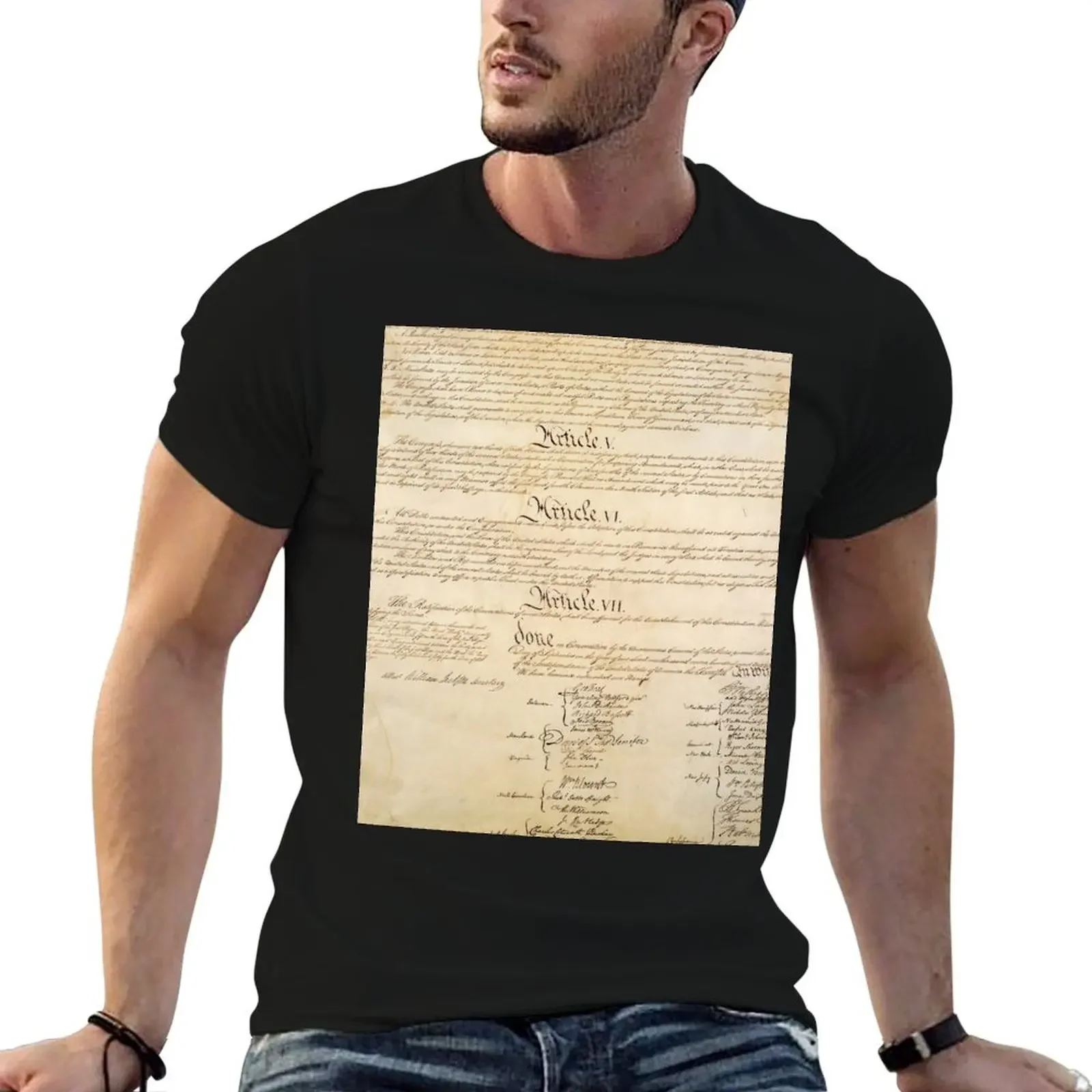 Original Signature Page of the United States Constitution Page 4 of 4 T-Shirt vintage anime shirts men