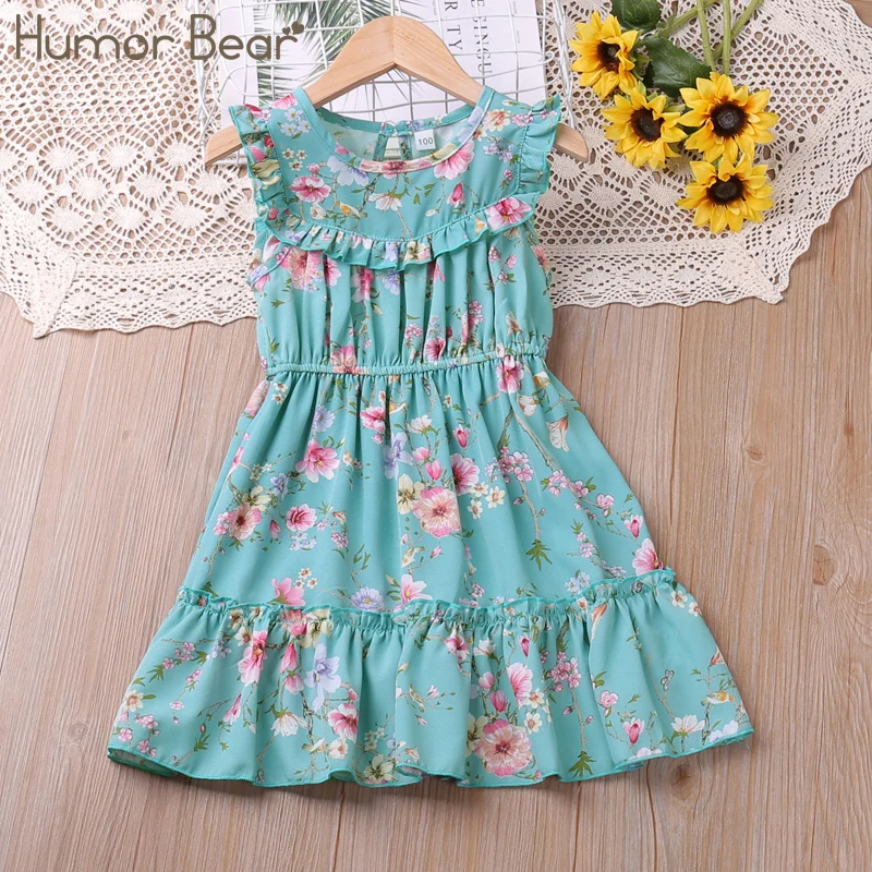 Humor Bear Mädchen Blumendruck Prinzessinnenkleider, geschichtetes Vase-Kleid, lässige Kinderkleidung, modische Sommerkleidung – Detail 2